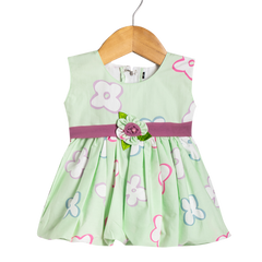 Sleeveless Cotton Summer Frock - Green