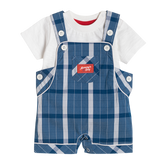 T Shirt with Dungaree - Blue Checks