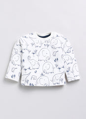 Full Sleeve Top with Velour Romper - Green Elephant