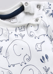 Full Sleeve Top with Velour Romper - Green Elephant