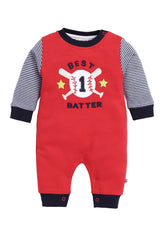 Boys Full sleeve Baseball Romper Red