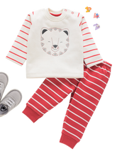Boys Full Sleeve Tshirt and Red Pajama - Cat