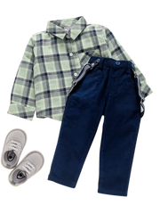 Boys Shirt and Trouser - Green Checks