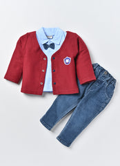 Boys T-shirt and Denim with Red Fancy Jacket