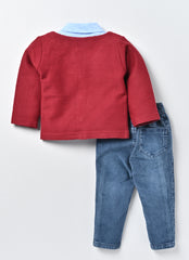 Boys T-shirt and Denim with Red Fancy Jacket