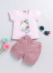 Girls T-shirt Shorts Set - Pink Unicorn