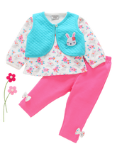 Girls Full Sleeve Top with Legging - Pink Rabbit Flowers