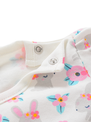 Girls Full Sleeve Top with Legging - Pink Rabbit Flowers