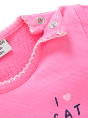 Full Sleeve Top with Full Denim - Pink Cat