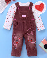 Girls Dungaree - Red Mouse