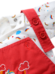 Girls Dungaree - Red Unicorn