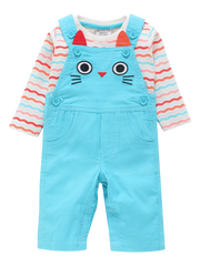 Girls Dungaree - Blue Cat