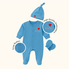 Full Sleeve Cotton Sleepsuit/Bodysuit with Matching Cap & Mittens for Newborn Babies