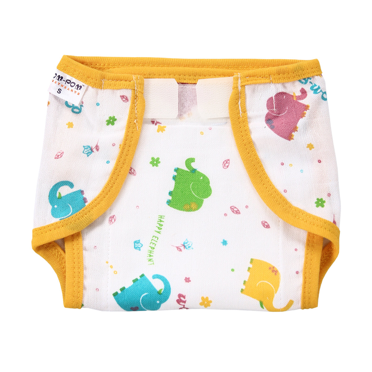 Welcro Cotton Nappies / Langot - Elephant Print - Pack of 5