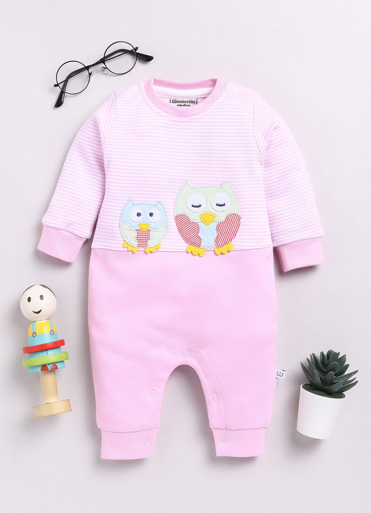 Girls Full Sleeve Romper Birdie Pink